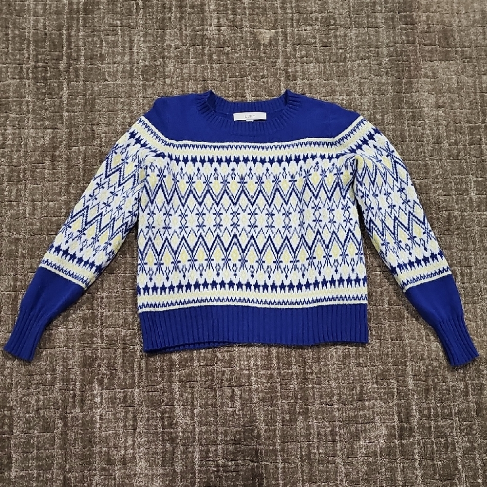LOFT Blue and White Geometric Sweater